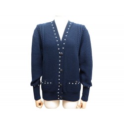 GILET CHANEL P53610 S M 34 38 PULL EN COTON & CACHEMIRE BLEU MARINE VESTE 2000€