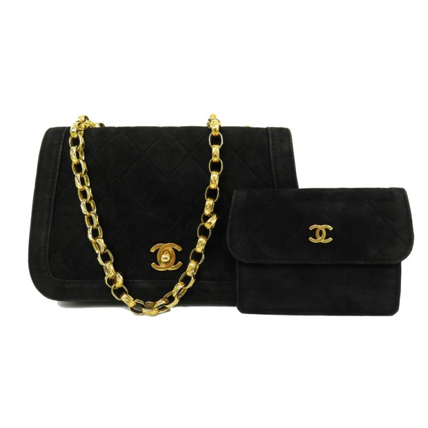 VINTAGE SAC A MAIN CHANEL DIANA + PORTE MONNAIE DAIM NOIR HAND BAG WALLET 6700€