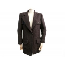 NEUF VESTE LONGUE CHANEL 36 38 S M TWEED LAINE MARRON MANTEAU JACKET COAT 5000