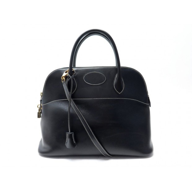 VINTAGE SAC A MAIN HERMES BOLIDE 35 BANDOULIERE CUIR BOX NOIR HANDBAG 4750€