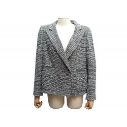 VESTE DROITE CHANEL P25521 2015 L 42 EN TWEED BLEU & BLANC MANTEAU JACKET 4200€