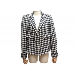 VESTE DROITE CHANEL P29154 L 42 TWEED NOIR & BLANC CARREAUX MANTEAU JACKET 5500€