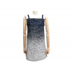 ROBE COURTE SANS MANCHE COURREGES M 40 EN ACRYLIQUE BLEU & BLANC DRESS 1200€