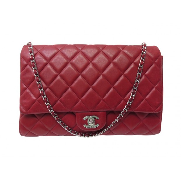 SAC A MAIN CHANEL POCHETTE FERMOIR TIMELESS SIMPLE RABAT CUIR ROUGE PURSE 4500€