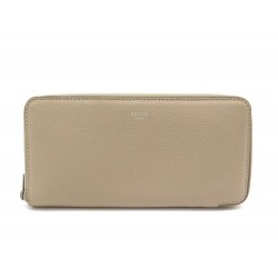 NEUF PORTEFEUILLE CELINE COMPAGNON ZIPPE CUIR GRAINE BEIGE WALLET BILLFOLD 500€