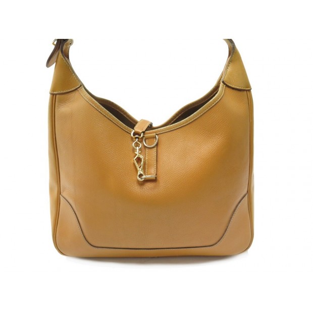 VINTAGE SAC A MAIN HERMES TRIM 31 CUIR COURCHEVEL GOLD LEATHER HANDBAG 4730€