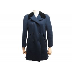 NEUF MANTEAU LONG LOUIS VUITTON M 38 CABAN FEMME EN LAINE BLEU MARINE COAT 2900€