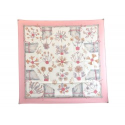 FOULARD HERMES HERBIER DE GAVARNIE CARRE SOIE BROCHEE JACQUARD ROSE SCARF 350€