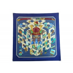 FOULARD HERMES REVERIES JAPONAISES CATHY LATHAM CARRE EN SOIE BLEU SCARF 350€