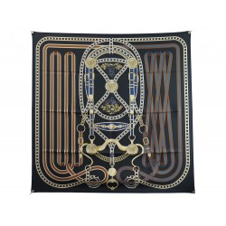 NEUF FOULARD HERMES GRAND TRALALA H003778S CARRE 90 V JAMIN SOIE NOIR SCARF 495€