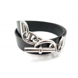 NEUF CEINTURE HERMES CHAINE D'ANCRE T 95 EN CUIR NOIR & BOUCLE ACIER BELT 865€