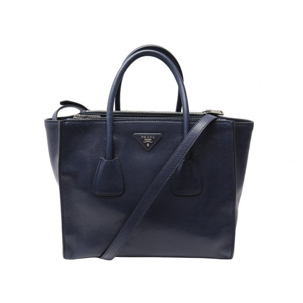 SAC A MAIN PRADA BN2619 CABAS CUIR BLEU BANDOULIERE DOUBLE POCKET TOTE BAG 2300€