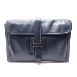  POCHETTE HERMES JIGE CUIR BOX BLEU MARIN 