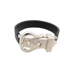 NEUF BRACELET HERMES CUIR BOUCLE ARGENT MASSIF 