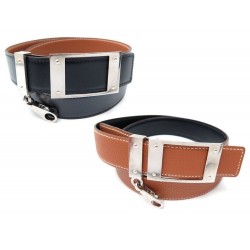 CEINTURE REVERSIBLE HERMES T 90 EN CUIR NOIR & GOLD + BOUCLE MOUSQUETON 620€