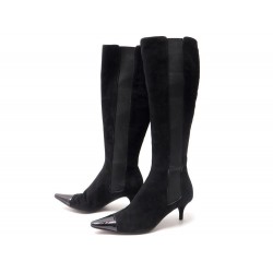 CHAUSSURES CHANEL BOTTES A TALONS 35.5 DAIM NOIR + SAC BOITE SUEDE BOOTS 1200€