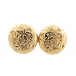 BOUCLES D OREILLES RONDES A CLIP CHANEL EN METAL DORE LOGO CC GOLD EARRINGS 340