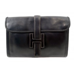 VINTAGE POCHETTE HERMES JIGE PM SAC A MAIN EN CUIR BOX NOIR 29 CM CLUTCH 2000€