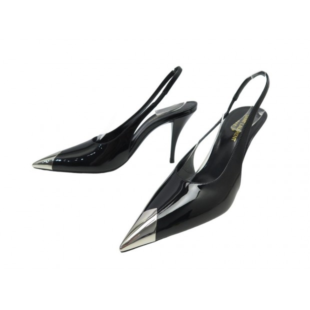 NEUF CHAUSSURES SAINT LAURENT SLINGBACK 675195 ESCARPINS 38 EN CUIR VERNIS 770€