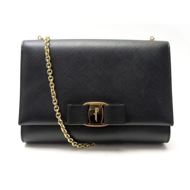 NEUF SAC A MAIN SALVATORE FERRAGAMO VARA B558 BANDOULIERE CUIR NOIR HANDBAG 720€