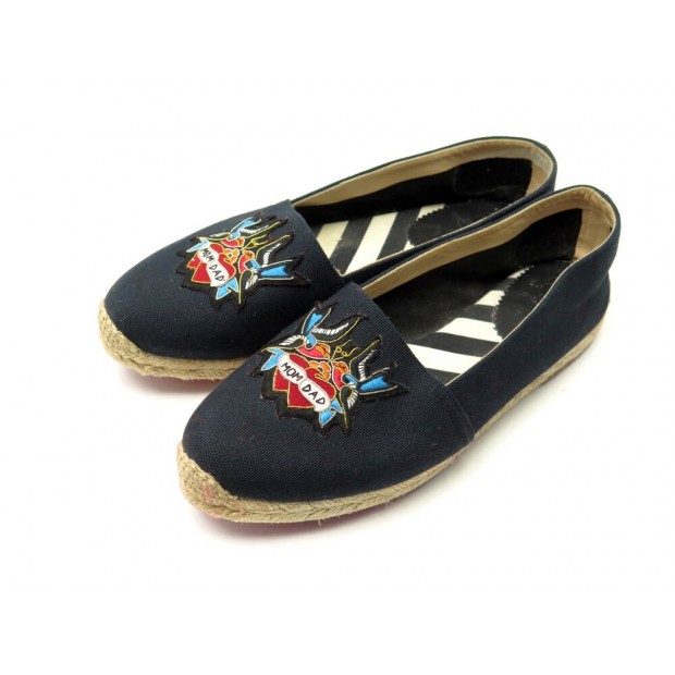 CHAUSSURES CHRISTIAN LOUBOUTIN MOM AND DAD 39 ESPADRILLES TISSU NOIR SHOES 555€