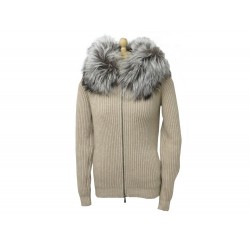 NEUF VESTE ZIPPEE MALO 40 IT 38 FR GILET EN CACHEMIRE COL FOURRURE RENARD 1350€