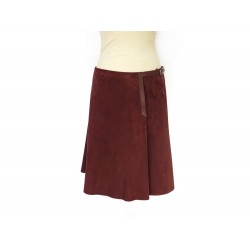 JUPE HERMES FORME TRAPEZE 40 M EN CUIR CHEVRE VELOURS BORDEAUX GOAT SKIRT 2500€