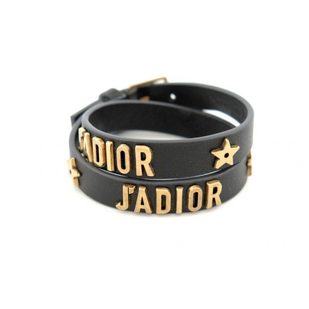 NEUF BRACELET DIOR DOUBLE TOUR J'ADIOR 16 18 CM EN CUIR NOIR LEATHER STRAP 490€