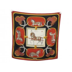 FOULARD HERMES GRAND APPARAT JACQUES EUDEL CARRE 90 SOIE ROUGE SILK SCARF 495€