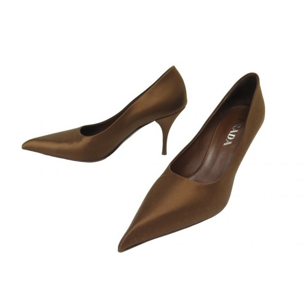 NEUF CHAUSSURES PRADA ESCARPINS 39 COLLECTION 2024 SATIN TABAC PUMP SHOES 940€