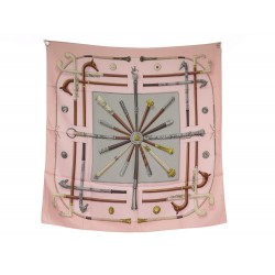 FOULARD HERMES CANNES ET POMMEAUX F. DE LA PERRIERE SOIE ROSE CARRE SCARF 495€