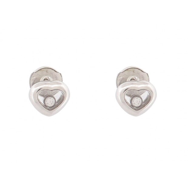 BOUCLES D'OREILLES CHOPARD HAPPY DIAMONDS HEART 0.07CT OR BLANC 18K 4.8 GR 3000€