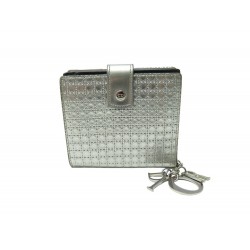 PORTEFEUILLE CHRISTIAN DIOR MICRO CANNAGE PORTE MONNAIE CUIR ARGENT WALLET 580€