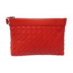 SAC POCHETTE A MAIN BOTTEGA VENETA ZIPPEE 651854 CUIR INTRECCIATO PM ROUGE 1250€