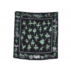 VINTAGE FOULARD HERMES LA DANSE CARRE 90 EN SOIE NOIRE BLACK SILK SCARF 495€