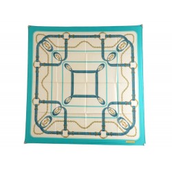 FOULARD MUST DE CARTIER CARRE EN SOIE BLEU SANGLES CHAINES SILK SCARF 320€