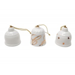 NEUF LOT DE 3 CLOCHES DE DECORATION DE NOEL CHOPARD EN PORCELAINE BLANCHE + SAC