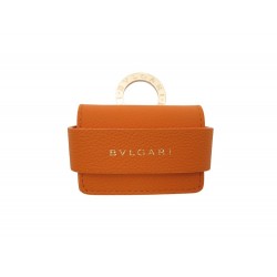 NEUF ETUI POUR ECOUTEURS BULGARI BVLGARI EN CUIR ORANGE BIJOU DE SAC BAG CHARM