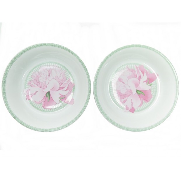 NEUF LOT DE 2 ASSIETTES CALOTTE HERMES LES PIVOINES PORCELAINE BOITE PLATES 340€