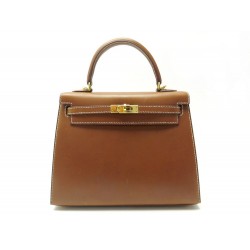 SAC A MAIN HERMES KELLY 25 SELLIER EN CUIR BARENIA GOLD & SURPIQURE BLANCHE BAG