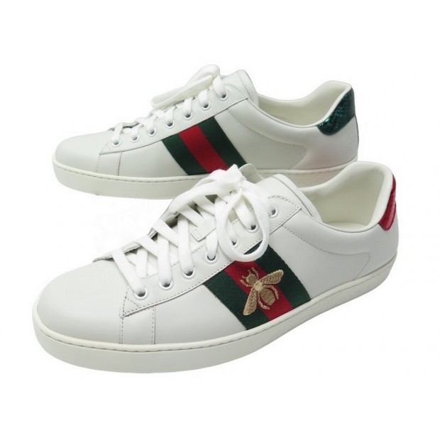 NEUF CHAUSSURES GUCCI BASKETS ACE BRODEES 429446 9 43 CUIR + BOITE SNEAKERS 630€