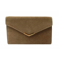 VINTAGE POCHETTE A MAIN HERMES EN DAIM MARRON & OR JAUNE 18K CIRCA 1970 CLUTCH