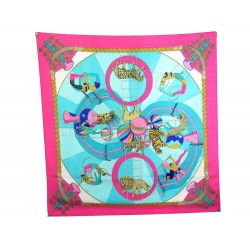 FOULARD HERMES CIRCUS ANNIE FAIVRE 1982 CARRE 90 SOIE ROSE PINK SILK SCARF 495€