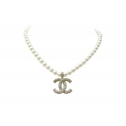 NEUF COLLIER CHANEL LOGO CC 2023 PERLES METAL DORE 35/45 PEARLS NECKLACE 1290€