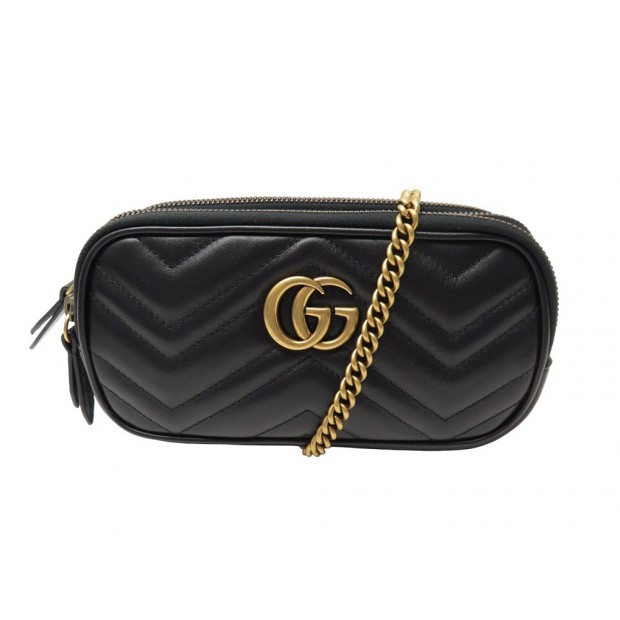 NEUF SAC A MAIN GUCCI GG MARMONT CHAIN PM 546581 CUIR NOIR BANDOULIERE BAG 1490€