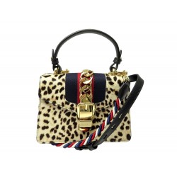 NEUF SAC A MAIN GUCCI SYLVIE LEOPARD 470270 EN CUIR DE POULAIN BANDOULIERE 2190€