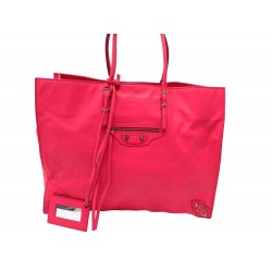 SAC A MAIN BALENCIAGA 236701 PAPIER A4 EN CUIR ROSE FUSHIA MIROIR TOTE BAG 1500€