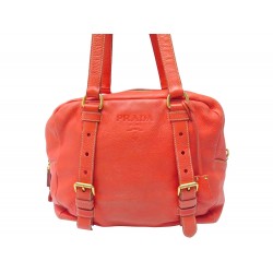 SAC A MAIN PRADA EN CUIR GRAINE ORANGE PORTE EPAULE LEATHER HANDBAG PURSE 1500€