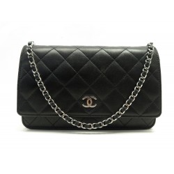 SAC A MAIN CHANEL WALLET ON CHAIN CUIR NOIR BANDOULIERE WOC HAND BAG PURSE 4100€