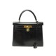 VINTAGE SAC A MAIN HERMES KELLY 28 RETOURNE EN CUIR BOX NOIR 1992 LEATHER BAG